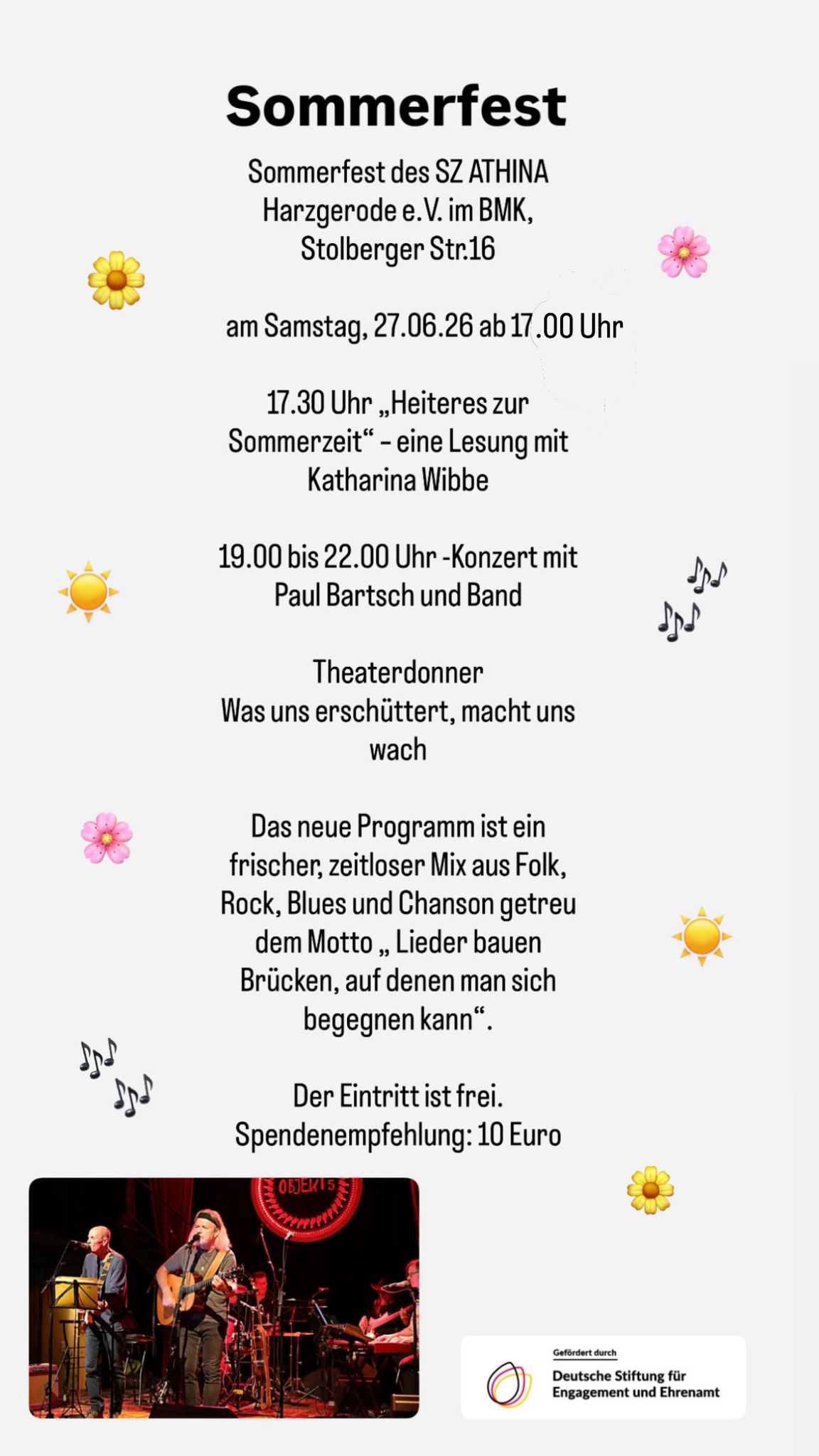 Konzert mit Paul Bartsch und Band im BMK Harzgerode zum Sommerfest