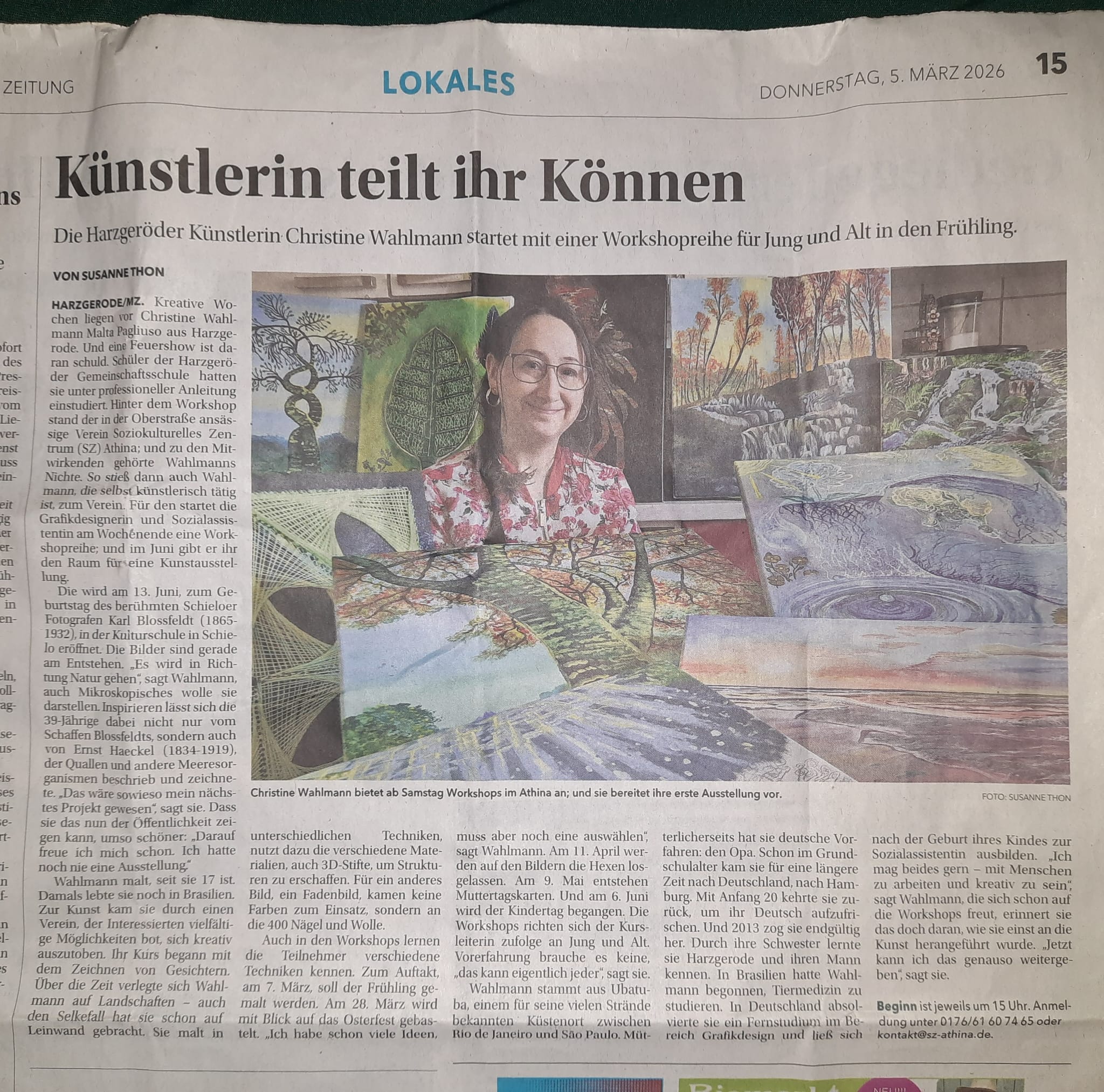 Unsere Workshopleiterin Christine Wahlmann vorgestellt in der MZ